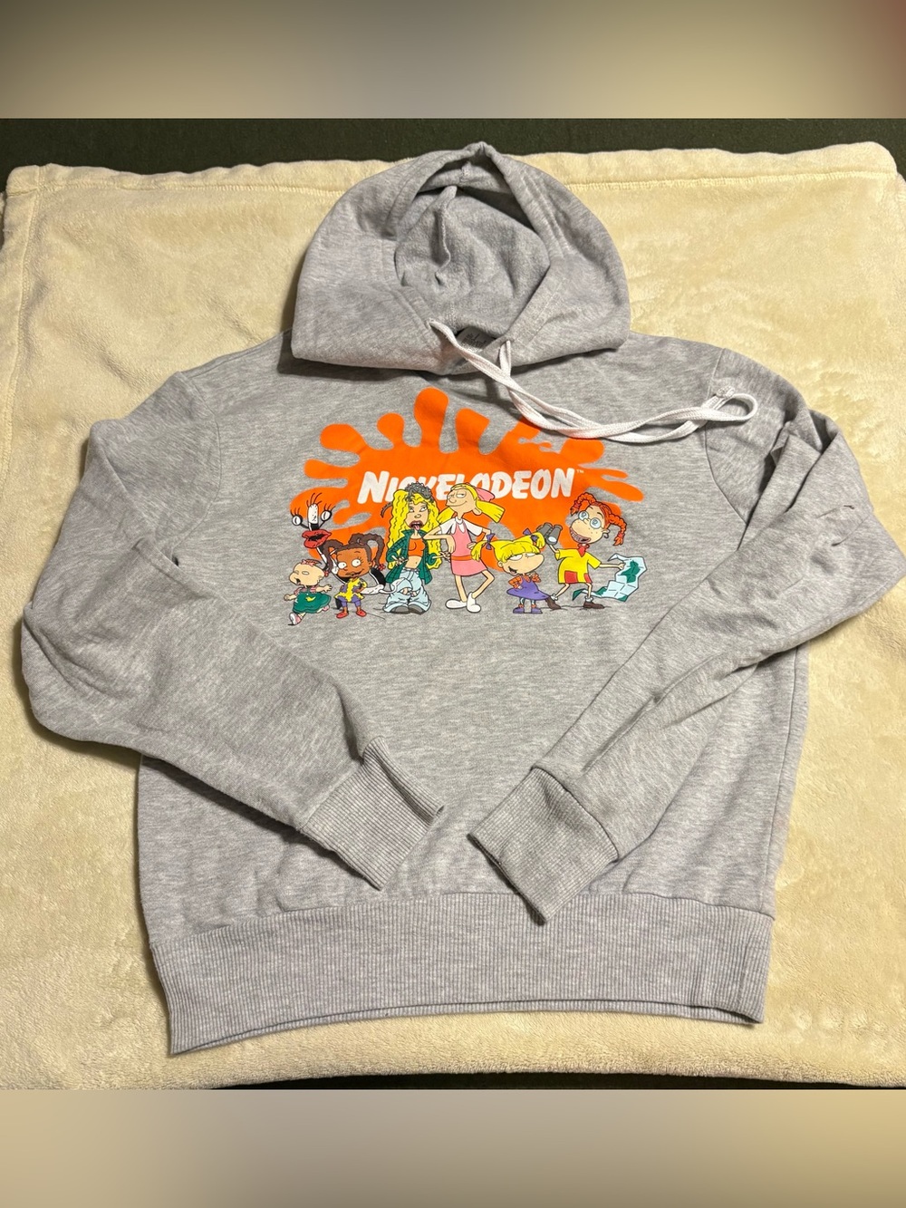 Nickelodeon Gray Crewneck Sweatshirt with Orange Logo and Colorful Characters